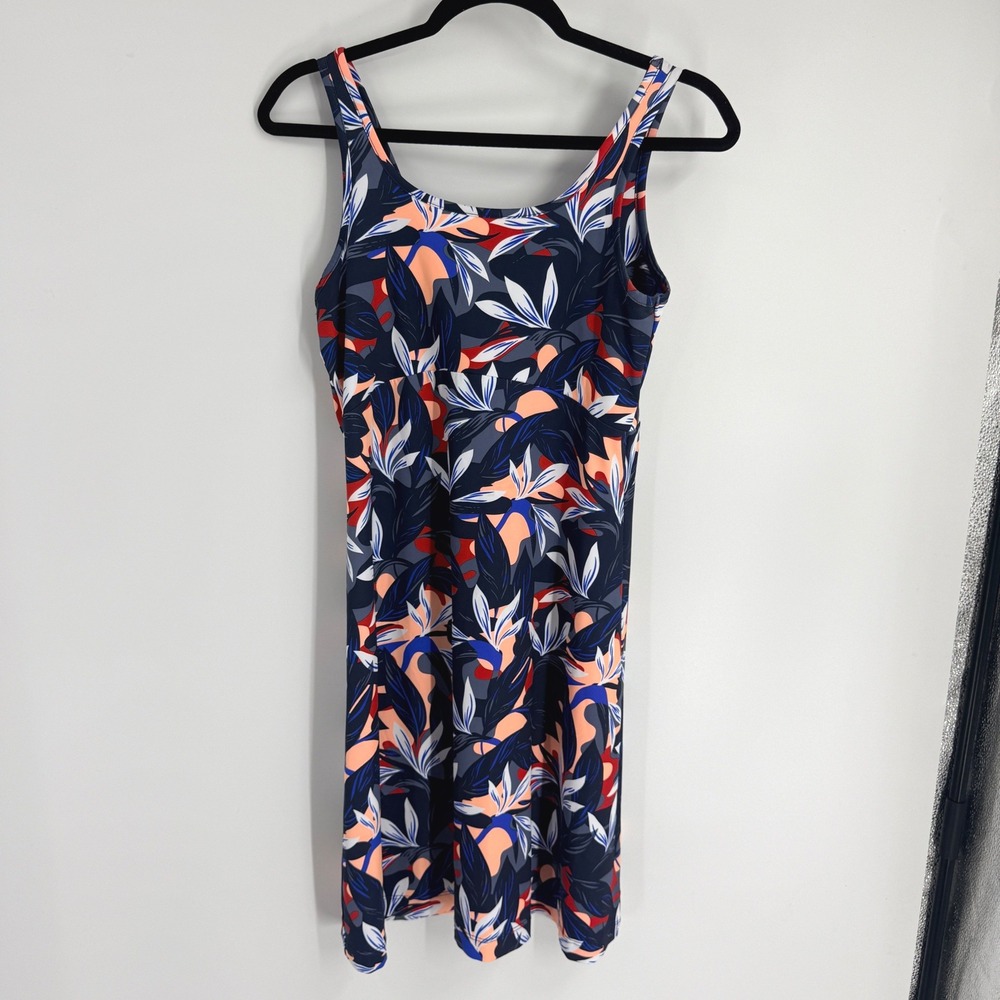 Columbia PFG Freezer III Dress S Navy Red Tropical Leaf FL5039 Tropical Print